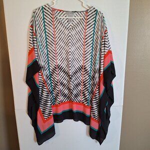 Catherine's Womens size 0XWP/1XWP African Motiff White, Black and Red Kaftan Top